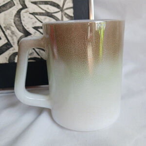 Vintage Federal Mesa Milk Glass Coffee Mug Gold Green